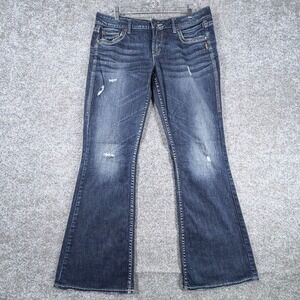 Silver Jeans Eden Womens 31 Blue Denim Stretch Distressed Low Rise Bootcut Leg